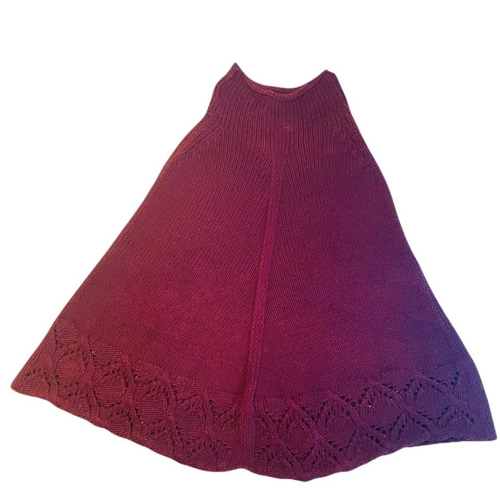 Cocogio Knit Poncho Womens One Size Burgundy Ombre Wool Blend Made in Italy Cape
